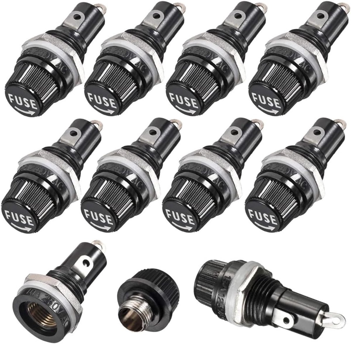 Zekeringhouder 5 x 20 mm - 10 Stuks Paneelgemonteerd met Schroefdop voor 10A 250V
