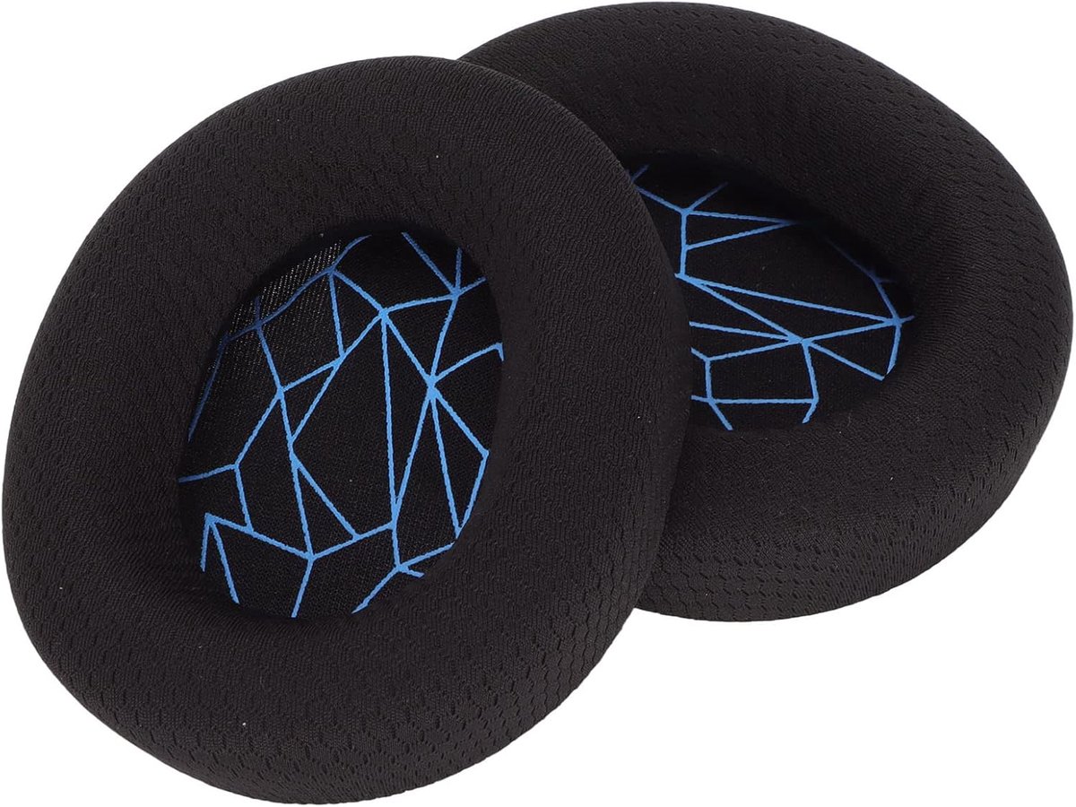 SnelShoppen - Vervangende Oorkussens voor Hoofdtelefoons 3, 5, 7, 9, 1 en Pro - Geheugenfoam en Echte Leren Over-Oor Oorkussens (Zwart met Blauw Zeefd