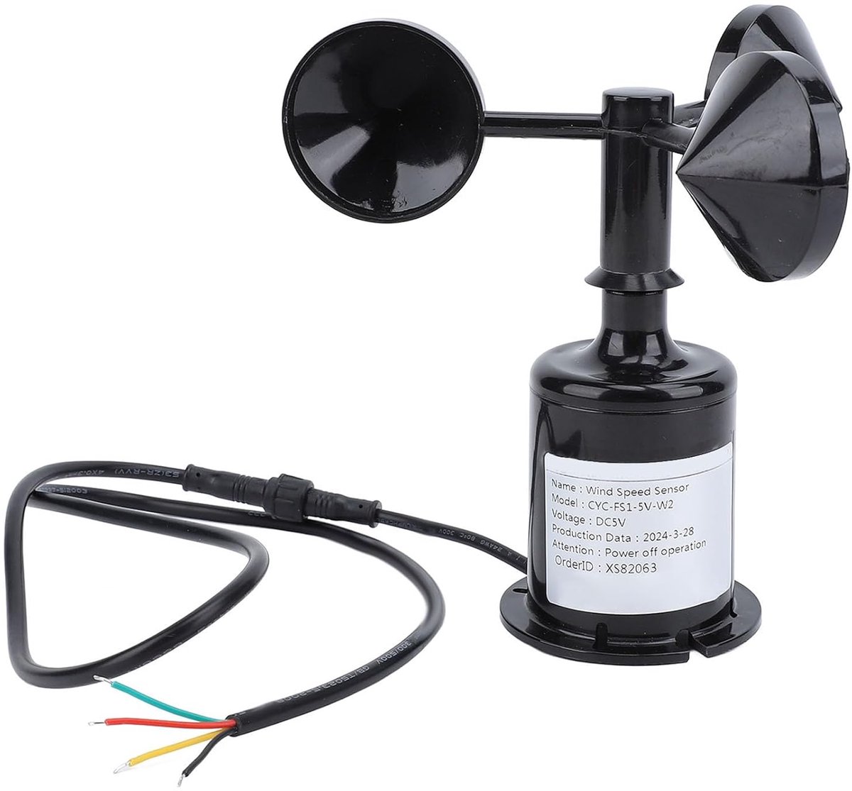 SnelShoppen - Wind Snelheidsensor met 0.8m Kabel, 3-Bladige Hoge Nauwkeurigheid Anemometer, Waterdicht IP64 voor Weerstation en Buiten gebruik