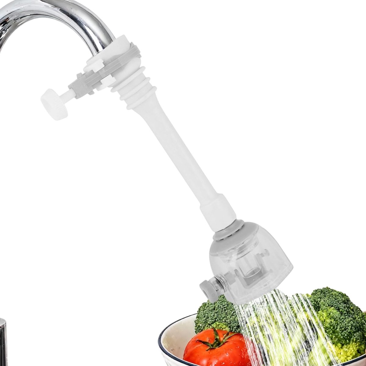SnelShoppen - Verstelbare Spatbestendige Kraanverlenging Waterbesparende Keuken Kraan Slang Extensie 18cm Grijs - 360 Graden Rotatie