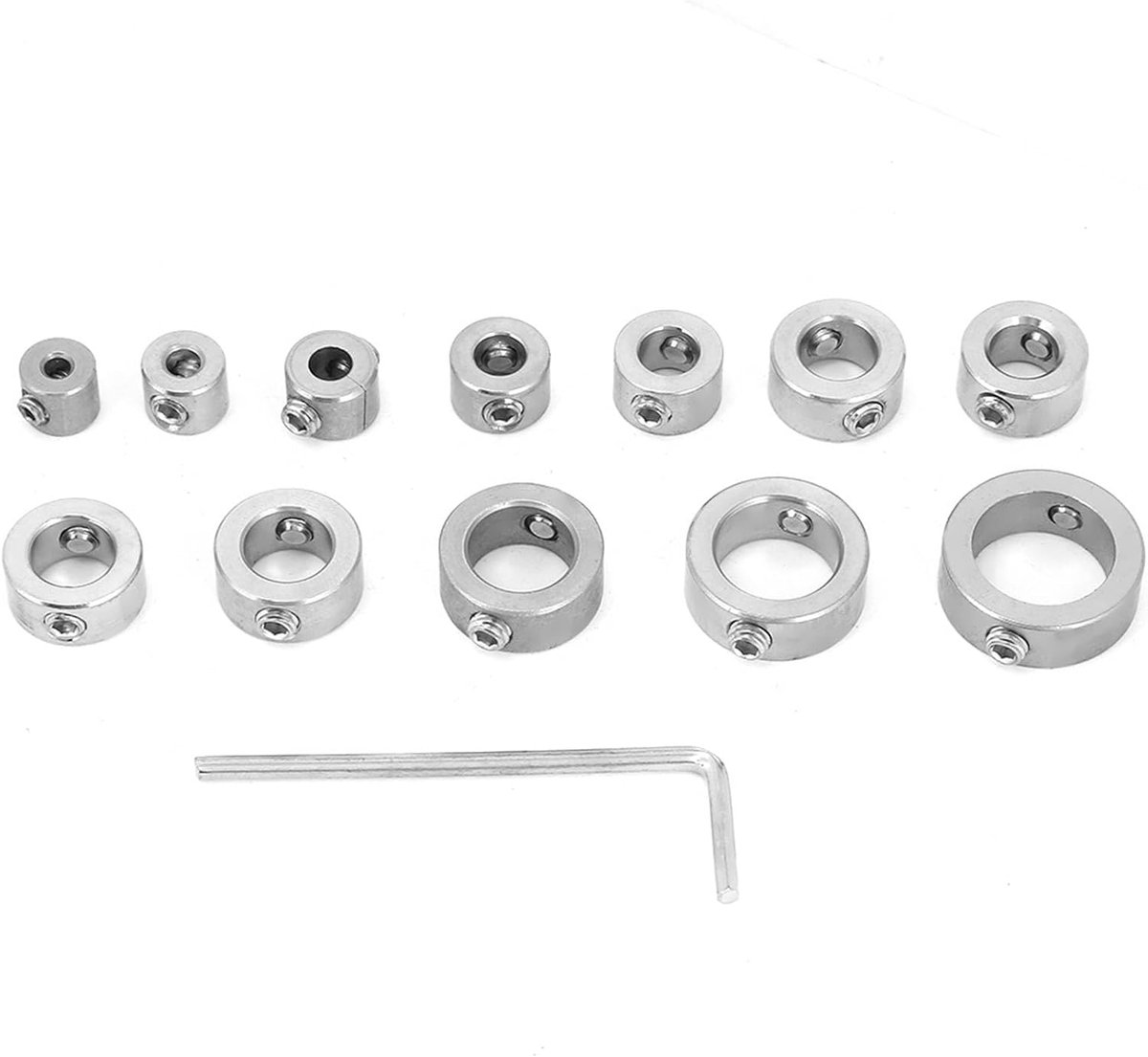 SnelShoppen - 12-delige Boorgdiepte Kopring Set, RVS Boorgdiepte Ring met Inbussleutel, Perfect voor Houtbewerking, Voorkom Overboren, 3-16mm