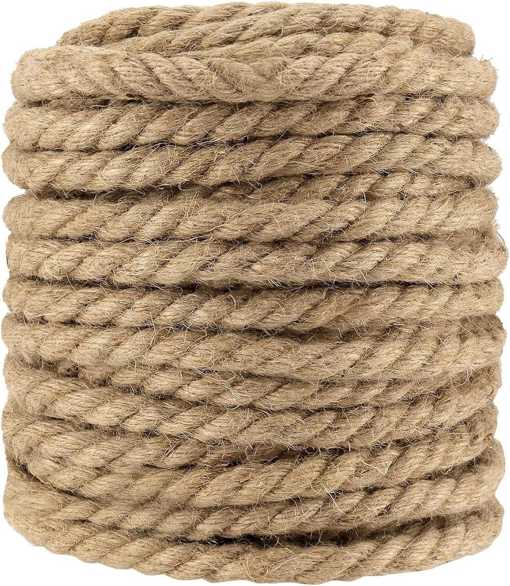SnelShoppen - HAKZEON 10mm Jute Touw, 50m Gedraaid Natuurlijk Jute Touw, Manila Touw, Jute Koord, Hennep Touw voor Tuinieren, Kamperen, Decoratie, Bun