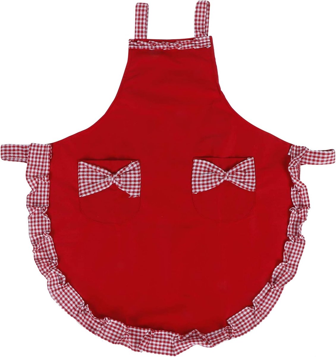 SnelShoppen - Keuken Schort, Schattig Vintage Dames Schort met Zakken en Strik, Serveuse Koks Schort voor Keuken Restaurant (Rood)