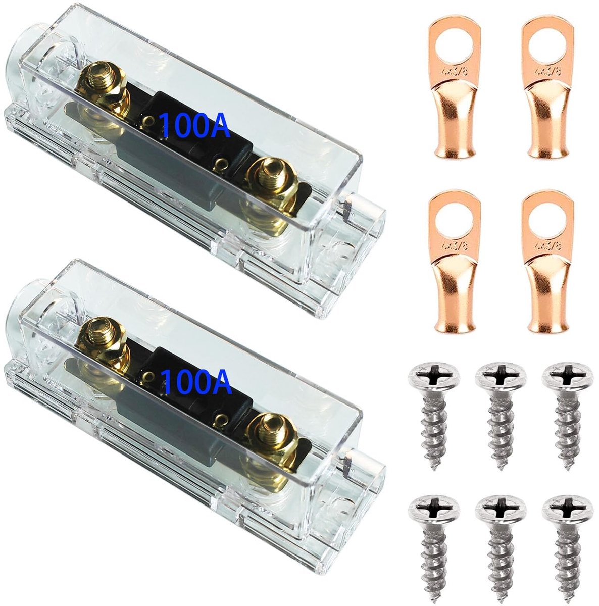GTIWUNG 2pcs 100A ANL Fuse Holder Car Kfz Fuse Audio Stereo ANL Fuse 100A ANL Fuses + 4pcs Copper Ring Clamp 3/8", for - ShopVlot