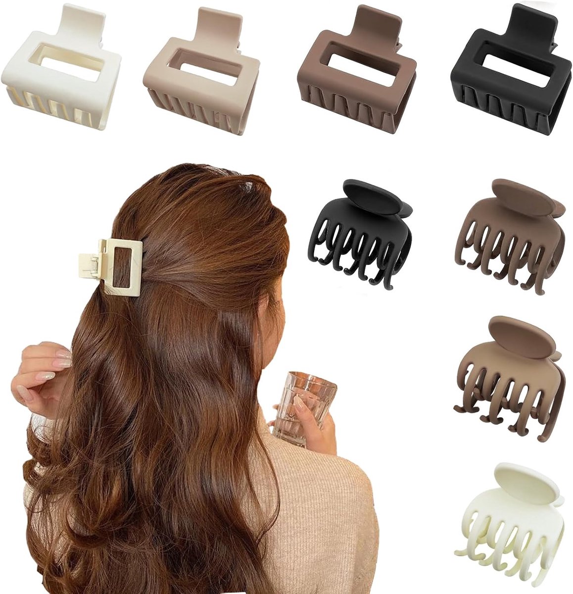 SnelShoppen - 8 Stuks Kleine Haarclips, 1.5 Inch Ponytail Clips Haaraccessoires voor Vrouwen en Meisjes, Haar Klemmen met Brede Handgreep Matte Afwerk