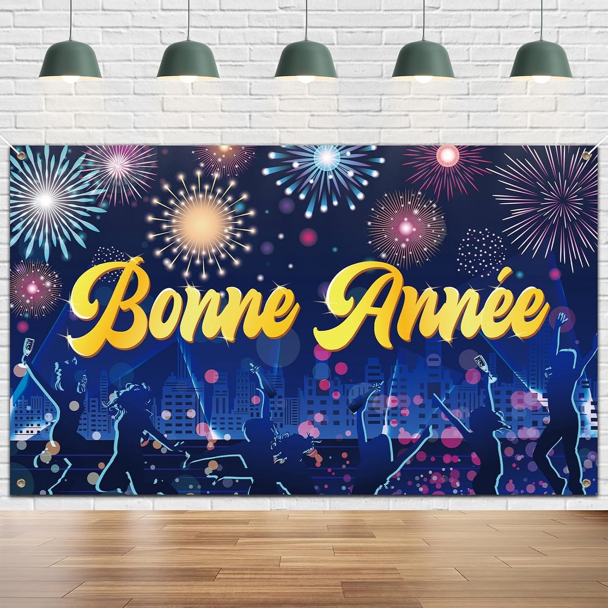 SnelShoppen - Banner Goede Jaar 2024 - Decoratie Nieuwjaarsfeest - Zilverkleurige en Blauw Achtergrond - Versiering Oud en Nieuw