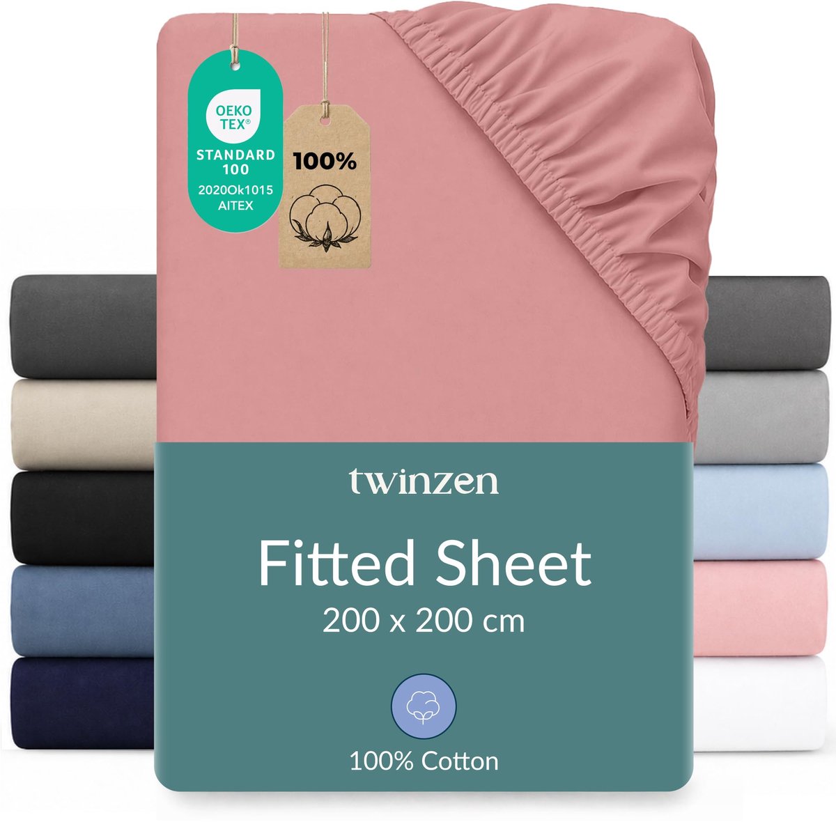 SnelShoppen - Twinzen Hoeslaken 200x200 cm - 100% Katoenjersey, Roze - Oeko-Tex Gecertificeerd - Katoenen Hoeslaken voor Tweepersoonsbed