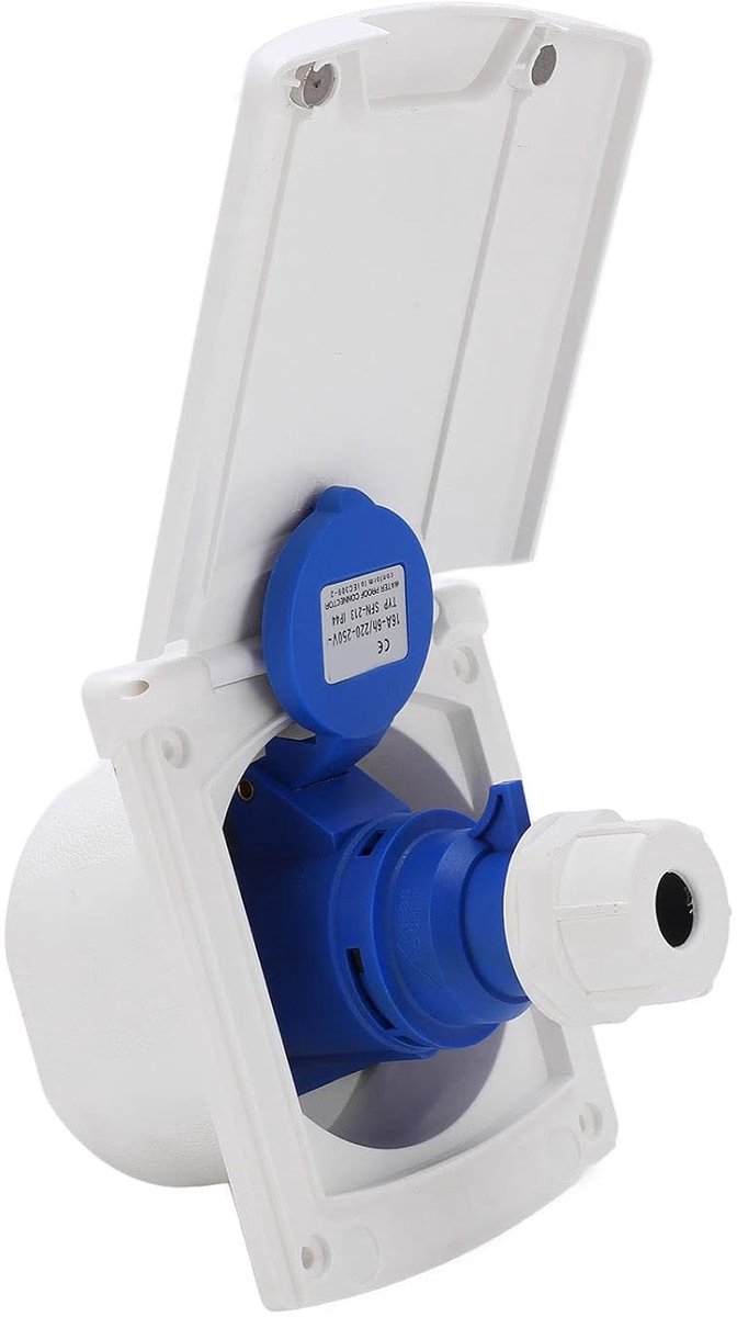 SnelShoppen - RV Stopcontact 3-Pin Extern Waterdicht Stroomaansluiting Met Ingebouwde Montage 220V-250V 16A Wit Voor Motorhomes en Campers