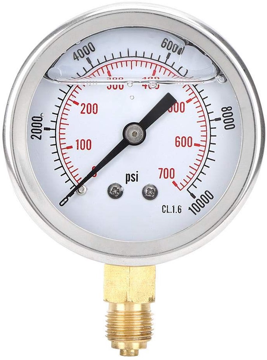 SnelShoppen - Oliedrukmeter 0-700bar, 0-10000psi, 1/4BSP Draad, Staal en Messing, Voor Machines, Petroleumbewerking, Chemie, Mijnbouw