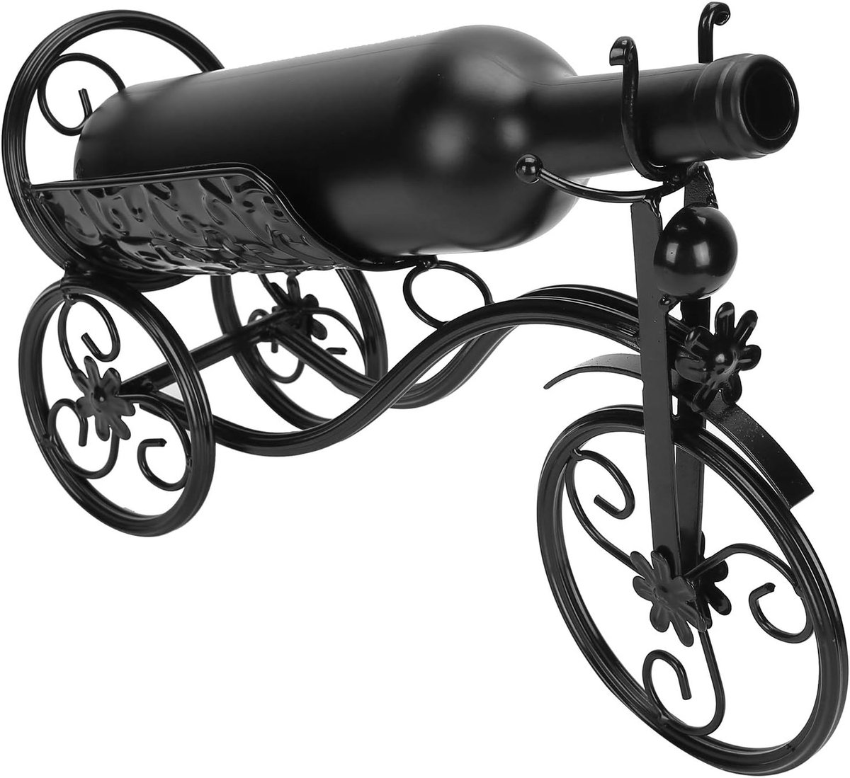 SnelShoppen - Fiets Wijnfles Houder Decoratieve Fleshouder voor Keuken, Woonkamer, Eetkamer, Bar, Metaal (Zwart) - Robuuste Driewiel Ontwerp