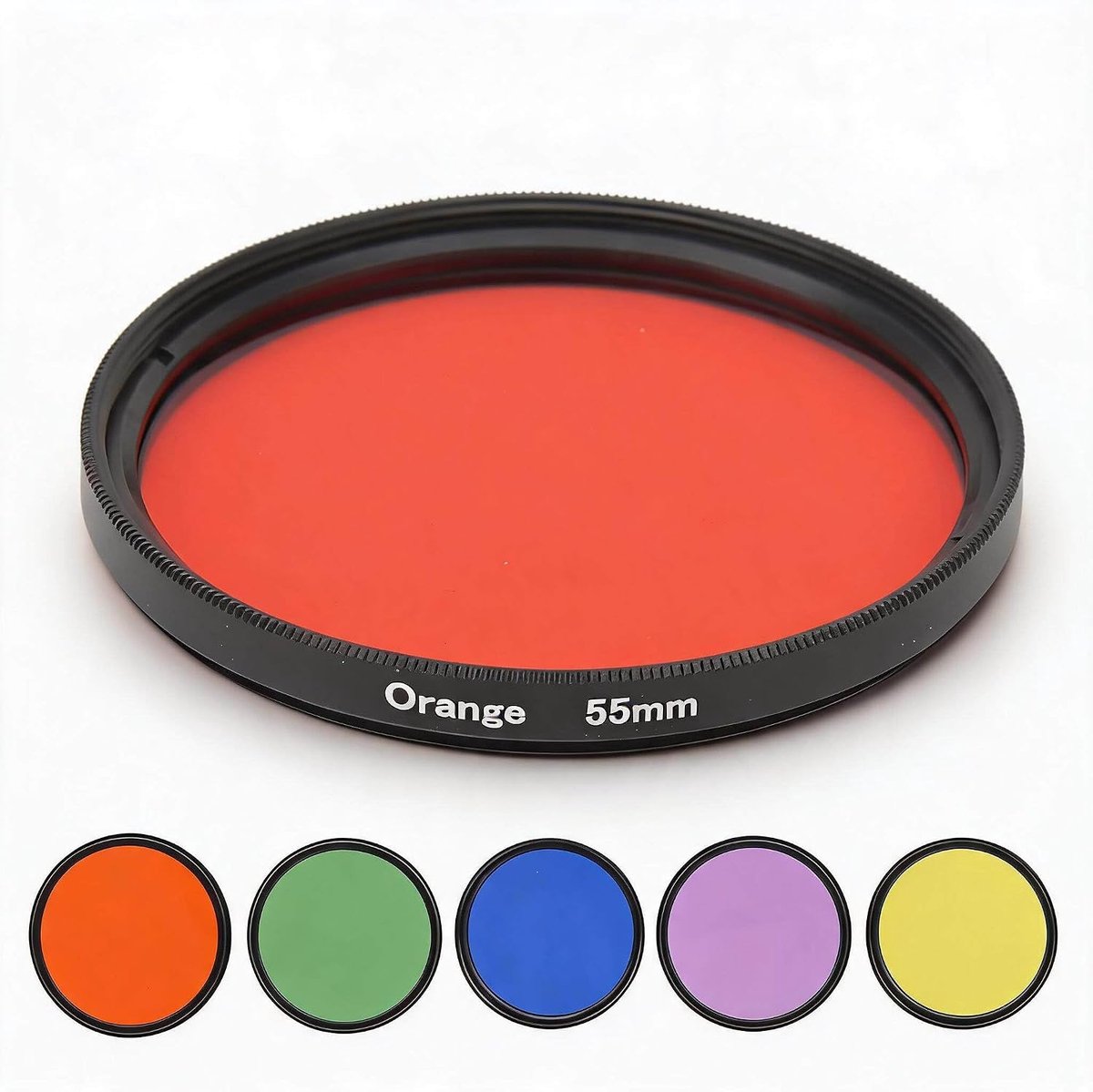 SnelShoppen - 55Mm Ronde Kleurvolle Lensfilter voor Camera, Hoge Kwaliteit Optisch Glas, Met 55Mm Filterdraad, Oranje, Voor Hoge Definitie Foto's
