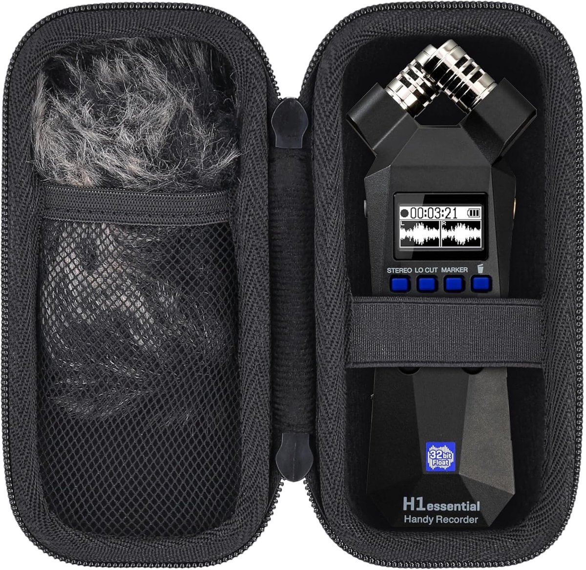 SnelShoppen - Harde Draagcase voor Zoom H1 Essentiële 32-Bit Handrecorder, Stof- en Waterdichte Bescherming, Zwart, Inclusief Mesh Tas voor Windscreen
