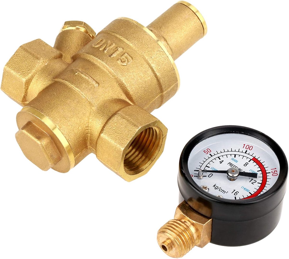 SnelShoppen - Waterdrukregelventil DN15 0,05-0,8 Mpa - Instelbare Brass Waterdrukminderer met Manometer voor Tuin, Camping, Keuken en Huishoudelijk Ge