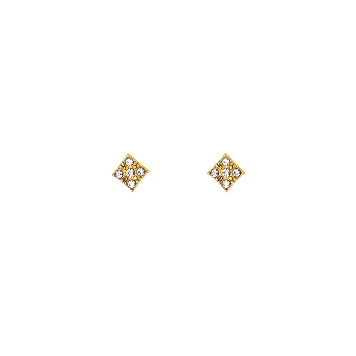 Square Zirconia Pavé Studs – Luxe Vierkante Oorstekers met Strass – RVS - Goud