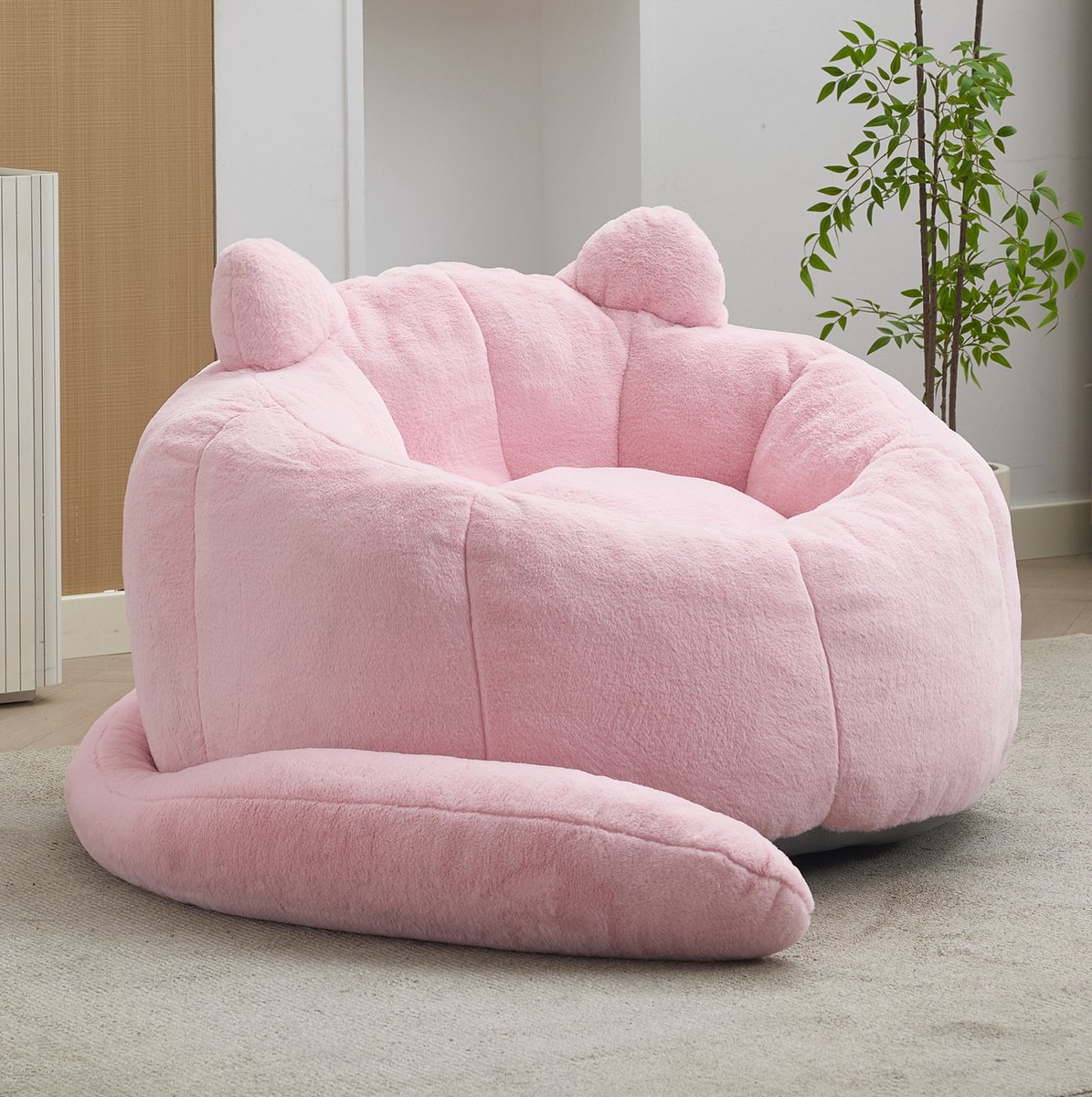FloraGrace Zitzak 48 x 48 x 37 cm - Kattenvormige Loungestoel Zonder Installatie - Voor Woonkamer En Slaapkamer - Fluweel - Roze