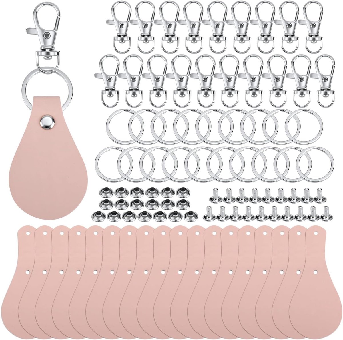 SnelShoppen - 20 Stuks PU Leren Sleutelhanger Set, Lege Sleutelhanger Blank met Karabijnhaak, Perfect voor DIY Ambachten, Laser Graveren, Cadeaus, Bei