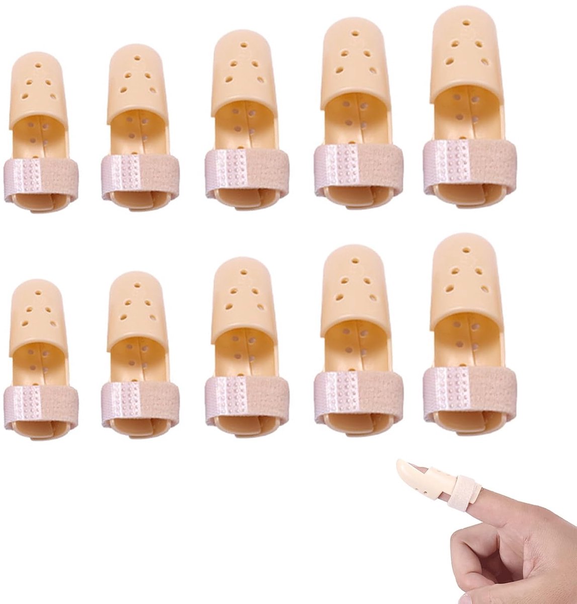 SnelShoppen - Pack van 10 vingerbeschermers, vinger spalk, vinger splint met extensie, meerdere maten en gebruik, EVA materiaal, voor vingerstijfheid