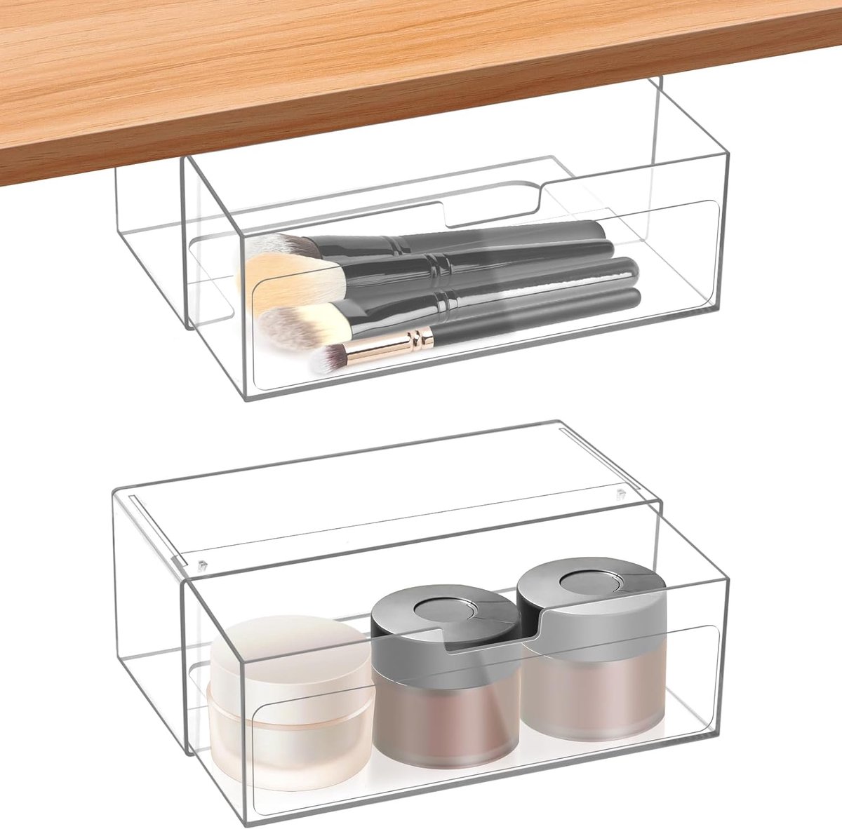 Poeland 2 stuks stapelbare opbergorganizer, make-up organizer lade met acryllijm, doorzichtige opbergdoos voor - ShopVlot