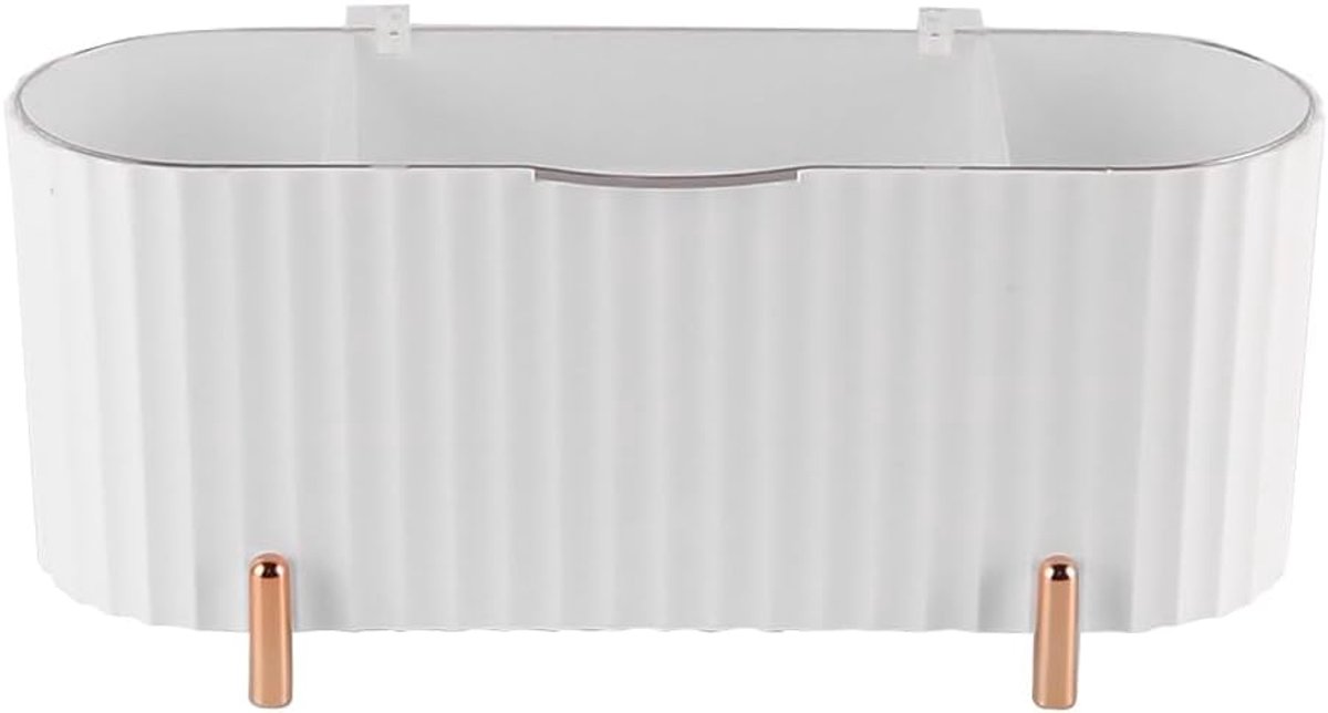 SnelShoppen - Makeup Organizer Opbergdoos met Deksel - 3 Compartimenten - Katoenpadhouder - Waterdicht en Krasbestendig - Elegante Roze Gouden Steun -