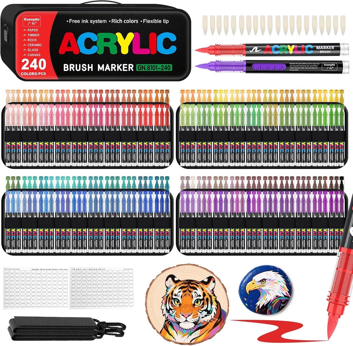 Acrylstiften Set - 240 Kleuren - Flexibele Penseelpunt - Waterbasis Acrylverfmarkers - Voor Kunst en Creatieve Projecten