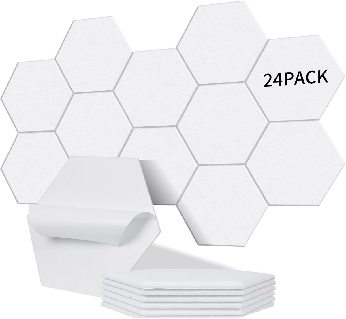SnelShoppen - Pack van 24 Hexagonale Geluiddempende Panelen Zelfklevend 1.4 m² Geluidsisolatie voor Wanden en Deuren - 230 kg/m³, NRC 0.95, 100% Polye