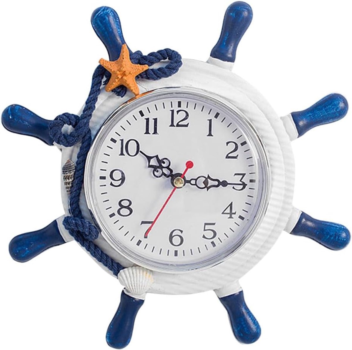 SnelShoppen - Decoratieve Houten Wandklok Mediterrane Stijl - Stille Klok Zonder Tikken - Voor Woonkamer, Slaapkamer, Studie, Kantoor - Maritieme Elem