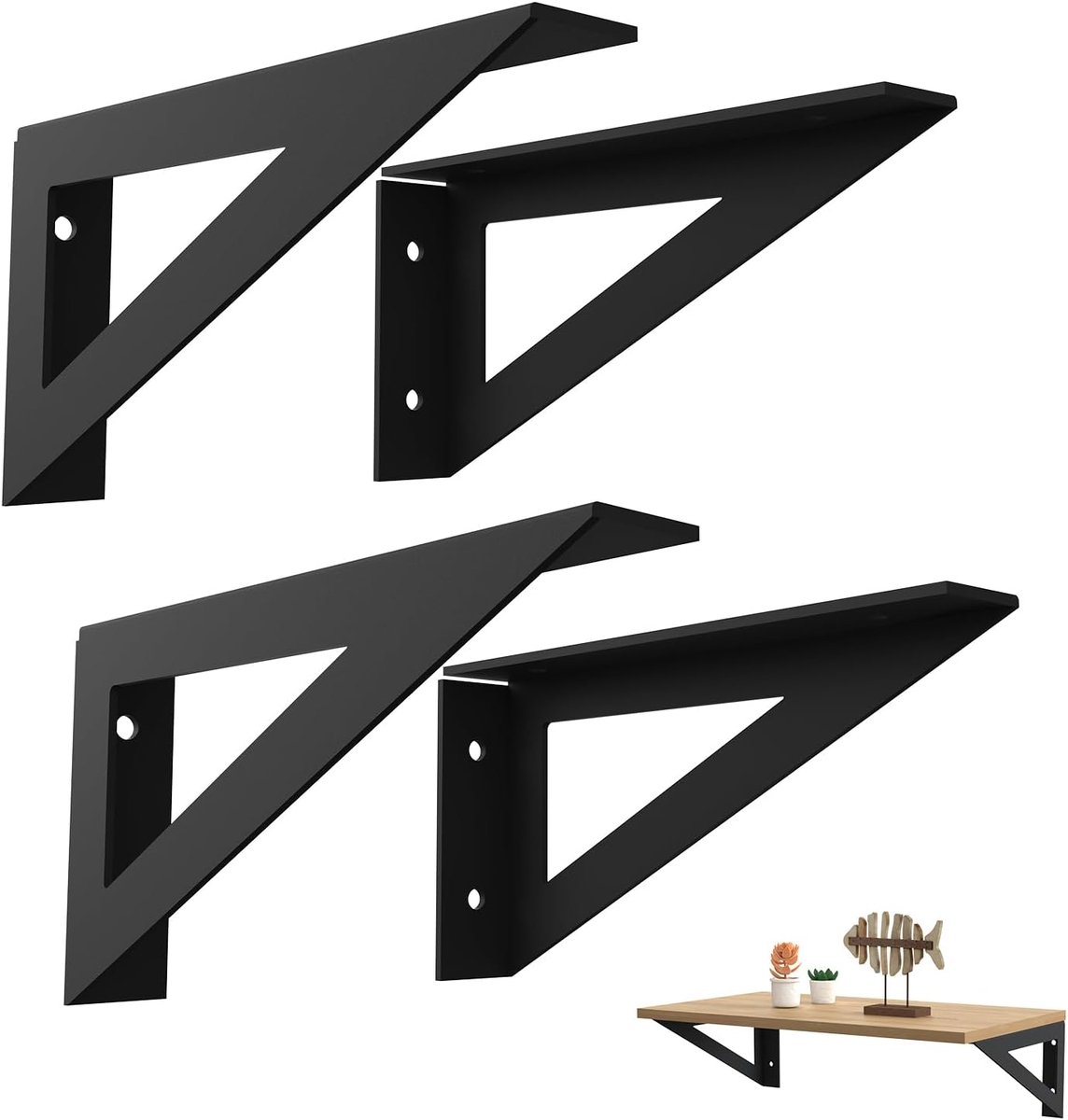 SnelShoppen - BRATA Planksteun 20 cm Zwart - 4 Stuks - 90 Graden Hoek - Triangulaire Structuur - Ideaal Voor Woonkamer, Keuken, Slaapkamer