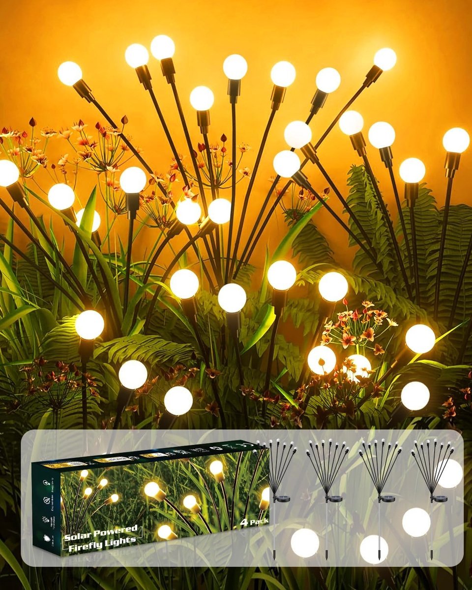 Solar Vuurvlieg Lamp - Warm Wit - Waterdicht - Buitenlamp met Constant en Knipperend Licht - Voor Tuin en Terras