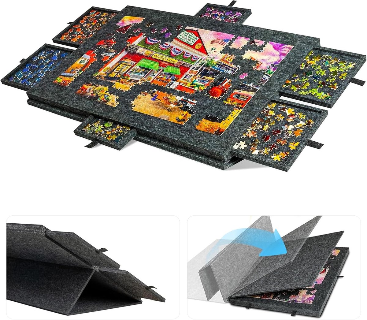 Puzzeltafel - Multicolor - 53,6 x 77 cm - Lichtgewicht Vilten Puzzelbord met 6 Laden - Voor Volwassenen en Kinderen