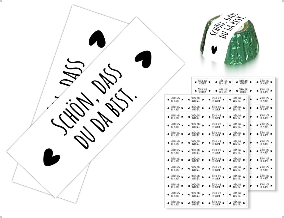 SnelShoppen - 104 Zelfklevende Stickers 'Schön, dass du da BIST' voor Doop, Communie, Huwelijksuitnodigingen, Wenskaarten en Scrapbooking - 5 x 1.8 cm
