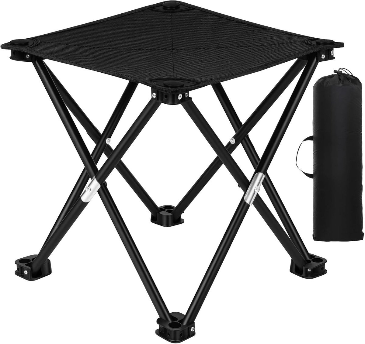 Opvouwbare Campingkruk - Zwart - 32,5 x 32,5 x 33,5 cm - Lichtgewicht Rugzakkruk met Draagtas - Voor Buitenactiviteiten