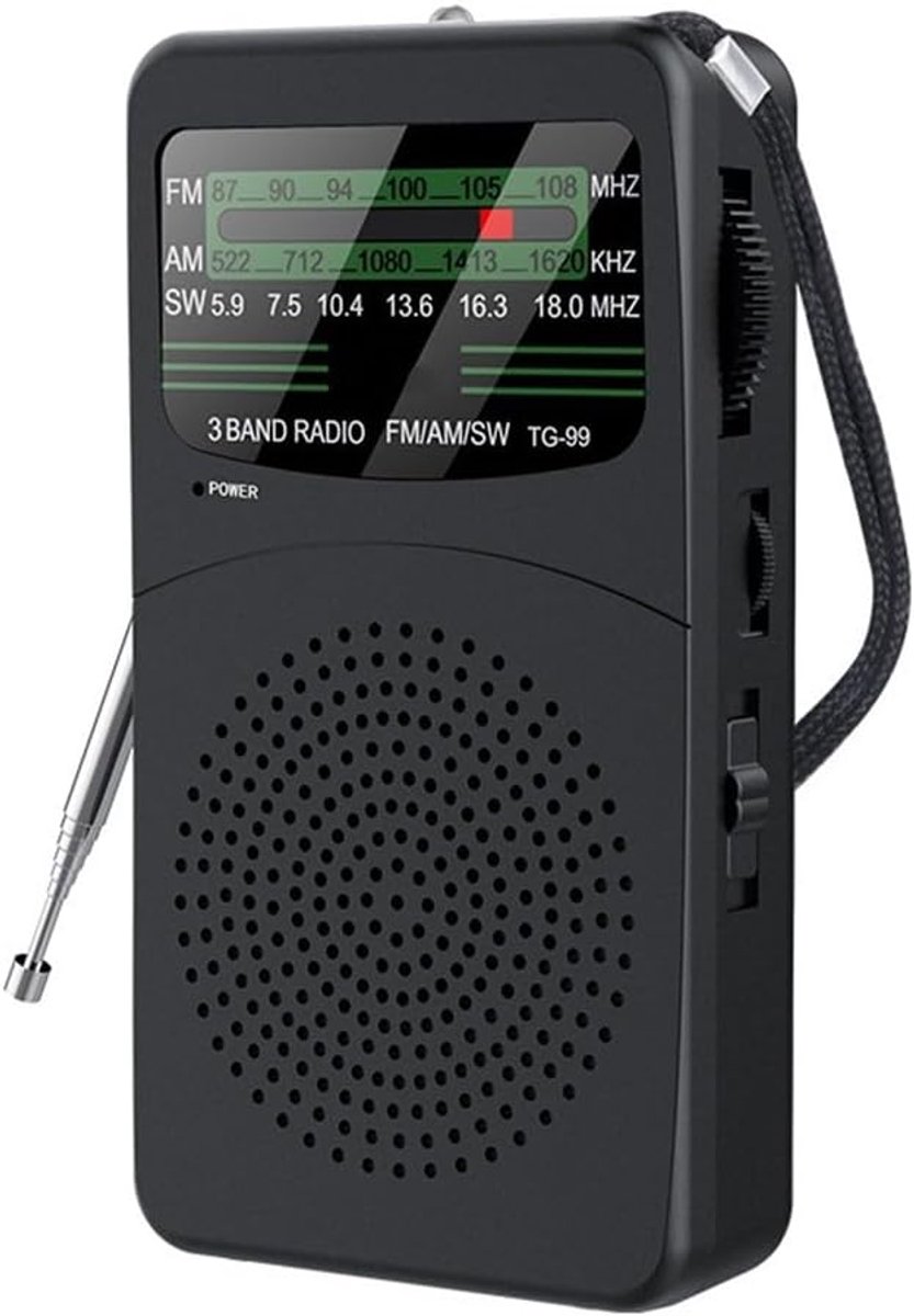 SnelShoppen - Draagbare Full Band Radio AM/FM/SW met 3W ABS Speaker, Compact en Geschikt voor Camping, Tuin en Binnengebruik