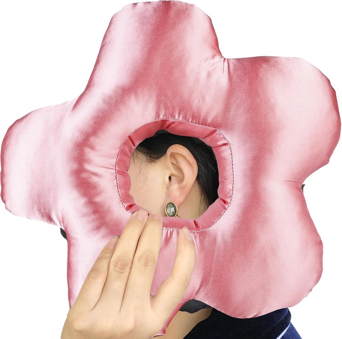 SnelShoppen - Piercing Kussen met Gat: Roze Donut Kussen voor Zijslapers, Oorpijn Verlichting, Hypoallergene Zijden Kussens, Ideaal voor Oorpiercings,