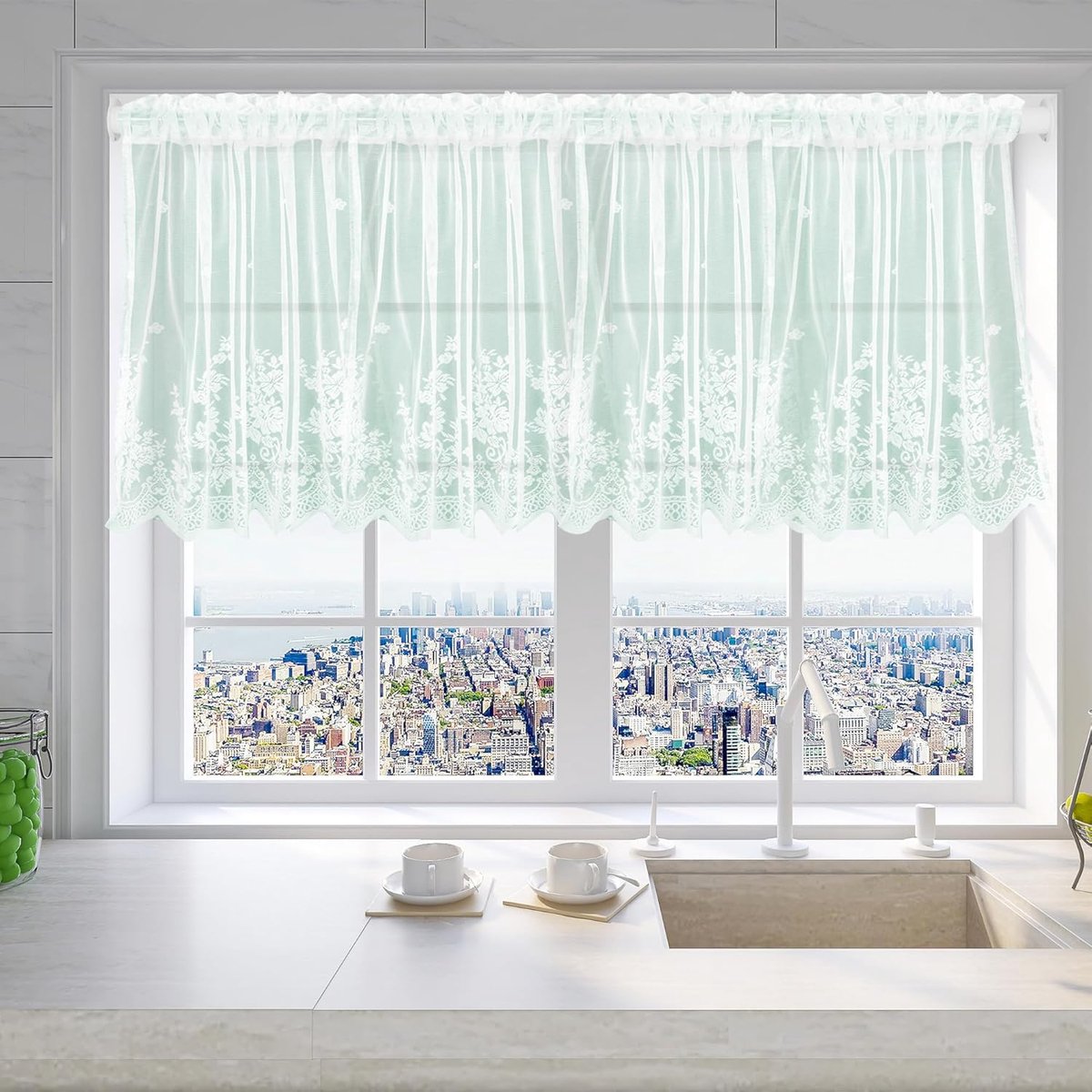 Curtains, Semi-Transparent Curtains, Bistro Curtain, Short Window Scarf with Flowers, Short Curtain for Window - ShopVlot