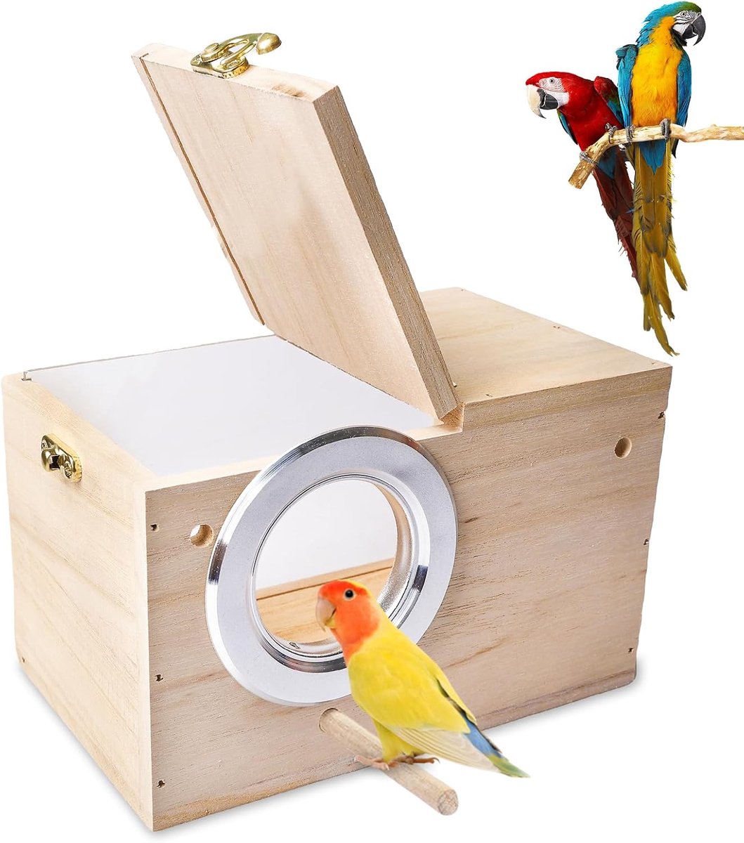 SnelShoppen - Nestkast voor Parkieten, Transparant Ontwerp, Houten Vogel Nestkast, Broedbox voor Parkieten, Vinken, Kanaries, 12 x 12 x 19.5 cm