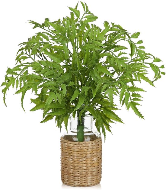 Valse groenstelen in vaas - kunstvaren plant - met faux water en geweven bedekking - perfect voor tafeldecoratie - ShopVlot