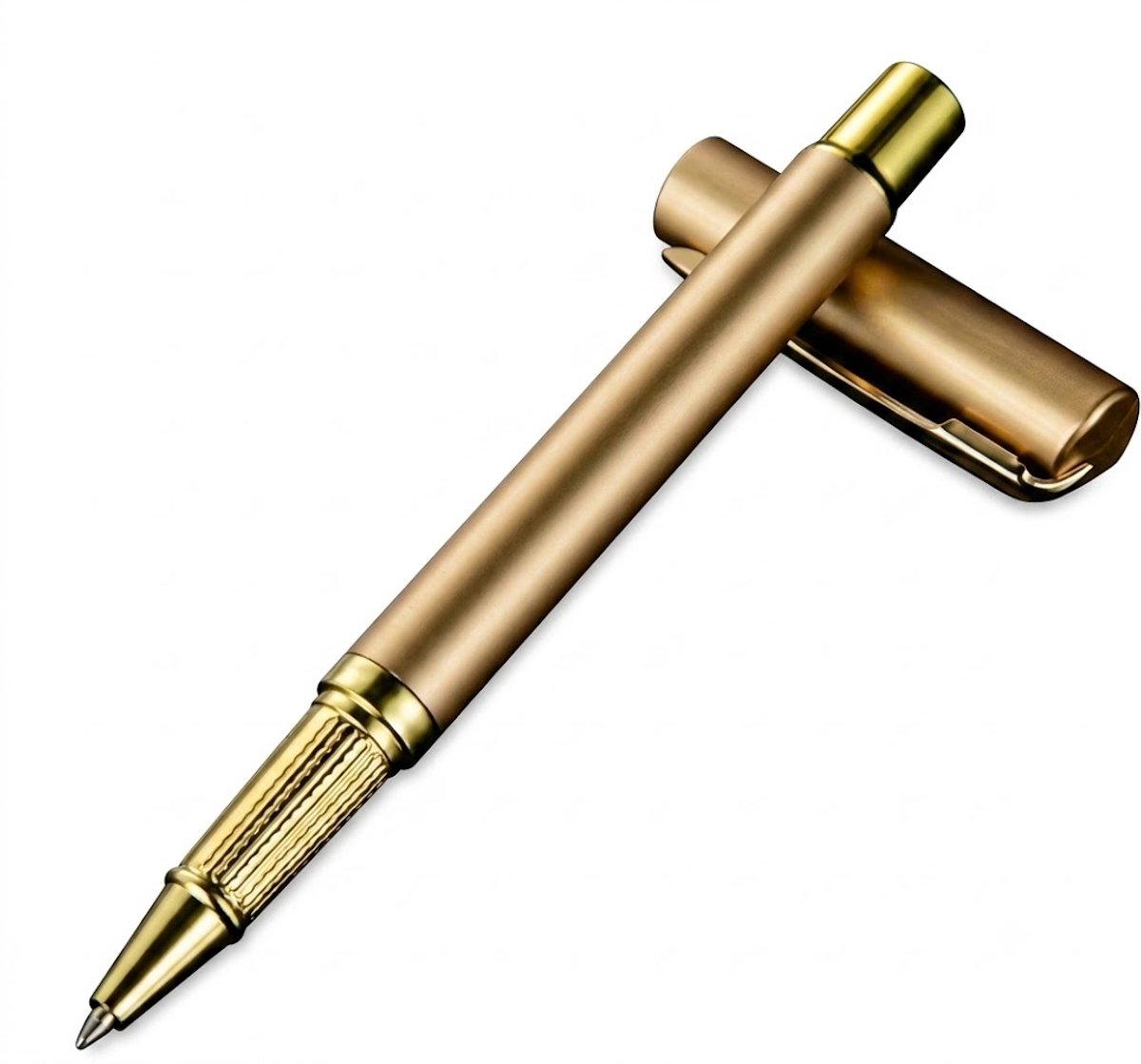 Goudkleurige balpen unisex met drukmechanisme, goudkleurige metalen accenten, metalen clip en geribbelde grip voor kantoor, handtekeningen, notities en dagelijks schrijven
