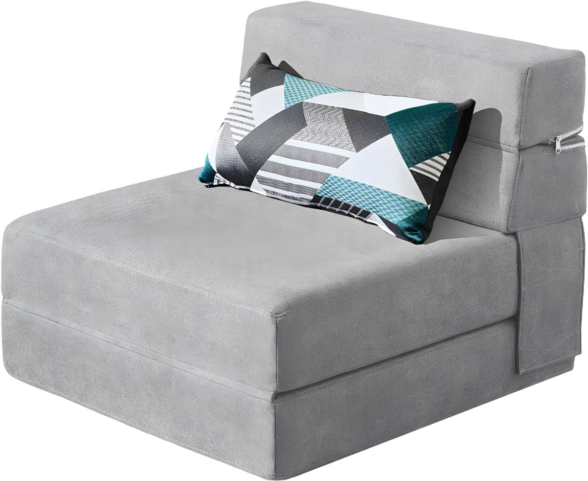 Lìon® Slaapstoel - Slaapbank - Logeerbed - Lichtgrijs - 190cm x 70cm x 15cm
