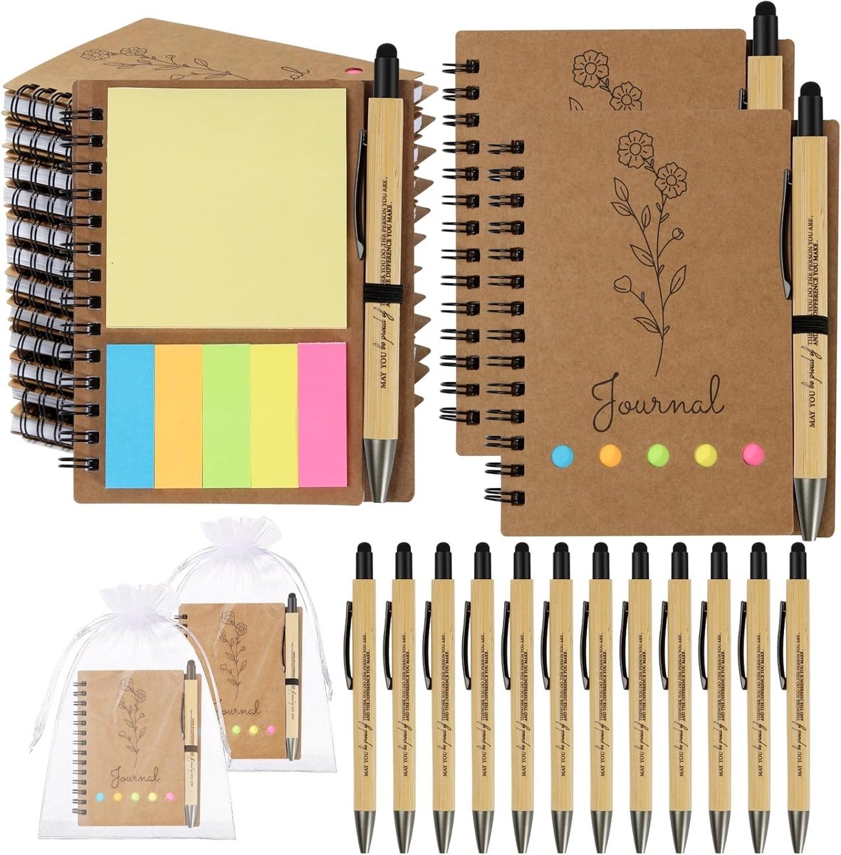 12 Sets Bedankgeschenken, Waardering Cadeaus voor Werknemers, Inspirerende Notitieboekjes met Plaknotities en Cadeautassen, Mini Motivatie Notitieboekjes voor Docenten en Personeel