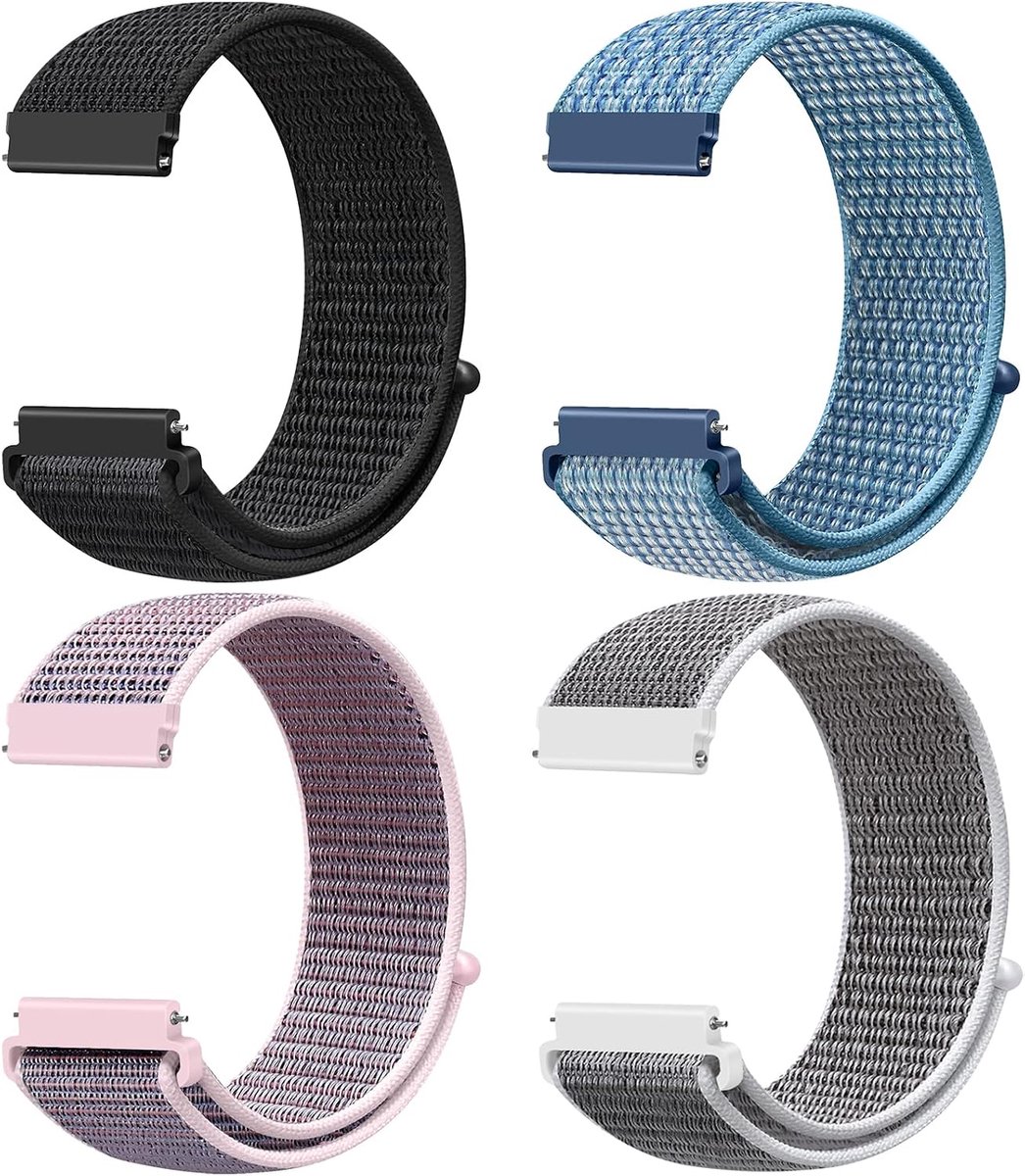 Horlogebandje 20 mm 4 Stuks - Verstelbaar Nylon Smartwatch Bandje met Klittenband - Comfortabele Vervangende Riem voor Heren en Dames