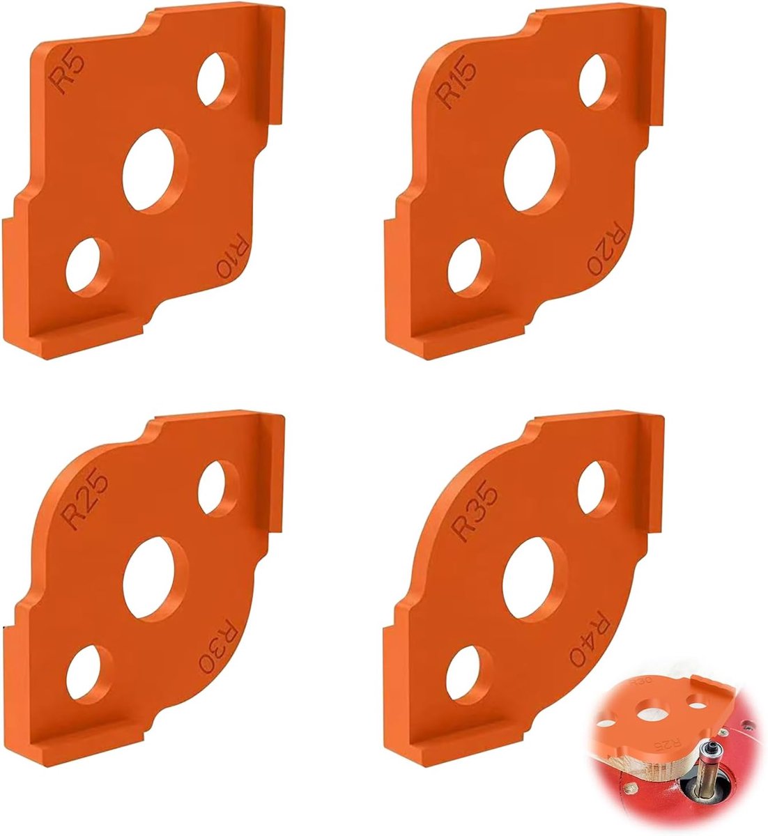 4 stuks freesmallen, freesmal, ABS mallen met afgeronde hoeken voor houtbewerkingsgereedschap, mal voor tafelfrees (R5 R10 R15 R20 R25 R30 R35 R40)