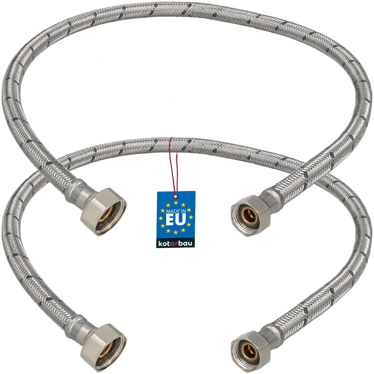 KOTARBAU® 2 Stuks - Flexibele Aansluitslang 1/2“ x 3/8“ - Flexibele Kraanslang 70 cm - Sanitaire Aansluitslang - Flexibele Verbindingsslang - Aansluitslang Armatuur - met Roestvrijstalen Vlechtwerk