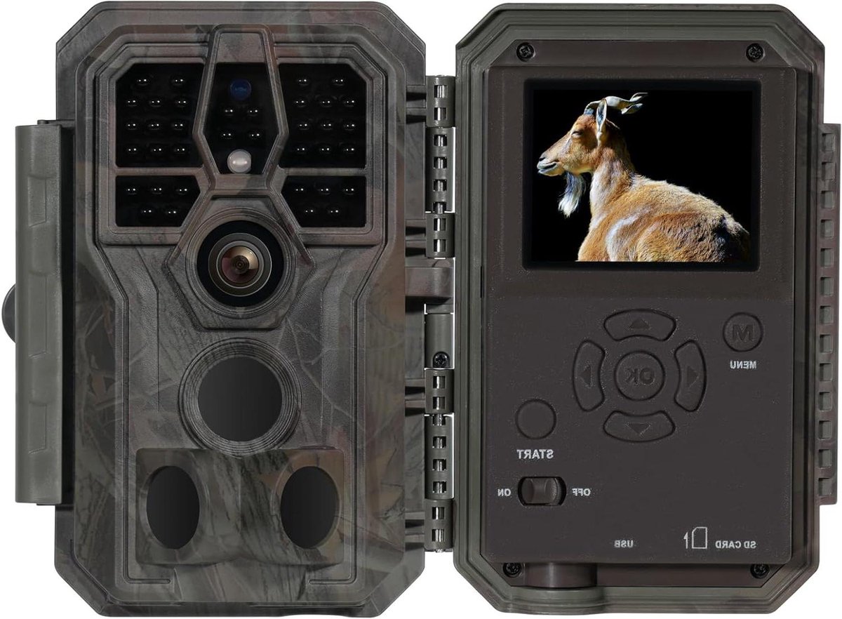 Wildcamera - Dierencamera Outdoor - Natuurlijk Leven Vastleggen - No-Glow Nachtzicht - 64MP 1296P - Camouflage