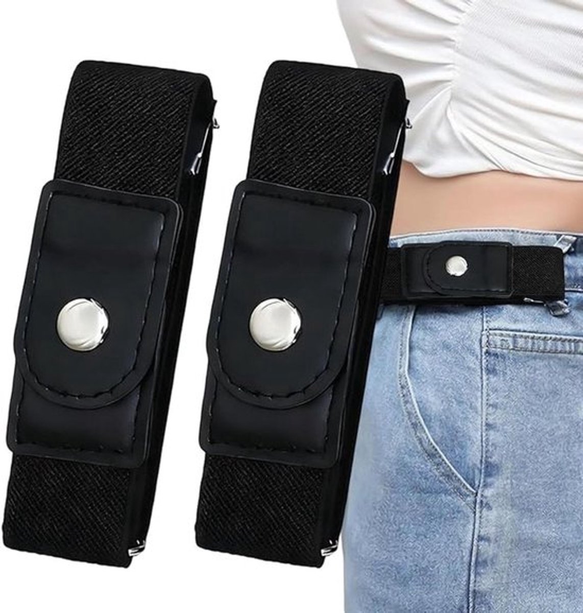 2 Stuks - Gesploze Riem - Elastische Riem Zonder Gesp Voor Dames en Heren - Elastische Riem Zonder Gesp - Verstelbaar - Gespvrije Riem - Verborgen Sluiting - Voor Broeken, Jeans, Casual,Werkkleding