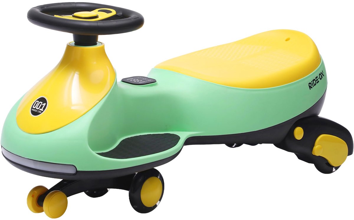 Triumpunpre-Elektrische Kinderauto 12V Swing Car met Lichtgevende Wielen, 360° Draaibaar Stuur, 2 in 1 Kinder Elektro Auto met LED en Muziek tot 30 kg, Groen