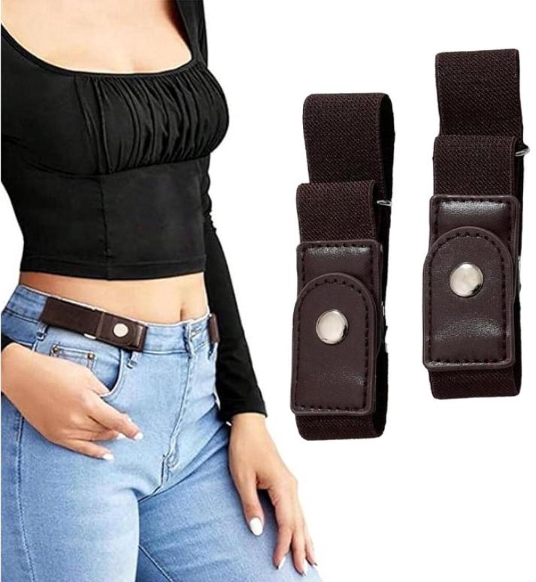2 Stuks - Gesploze Riem - Elastische Riem Zonder Gesp Voor Dames en Heren - Elastische Riem Zonder Gesp - Verstelbaar - Gespvrije Riem - Verborgen Sluiting - Voor Broeken, Jeans, Casual,Werkkleding