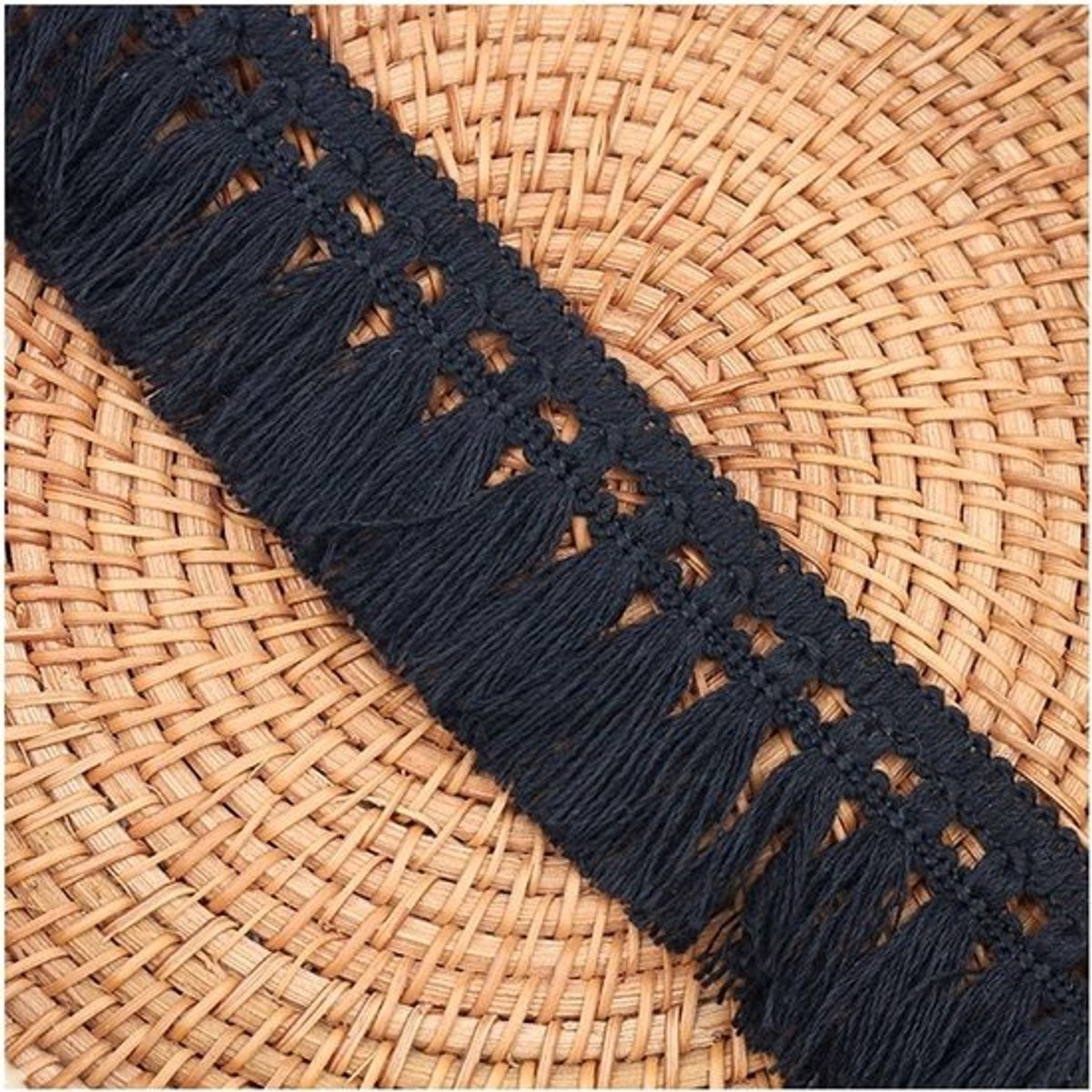 Franje Kwast Lint 5 cm voor Naaien en Quilten - Polyester Kant Lint voor Kostuums, Kussens en DIY Decoratie in Zwart, 2 meter lang