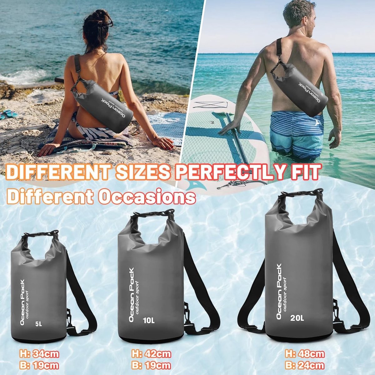 Waterdichte Tas met Telefoonhoes - Zwart - 10 L - Ultralichte en Robuuste Outdoor Tas - Voor Camping en Watersport