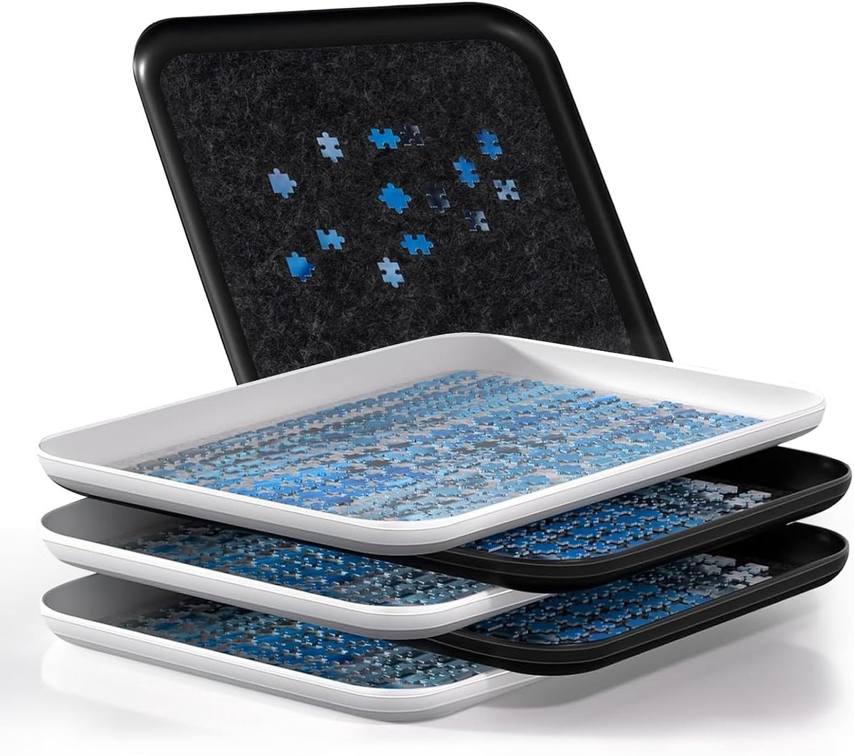 Stapelbare Puzzelsorteerschalen - Zwart - 30,5 x 22 cm - Met Antislip Vilt - Voor Puzzelliefhebbers