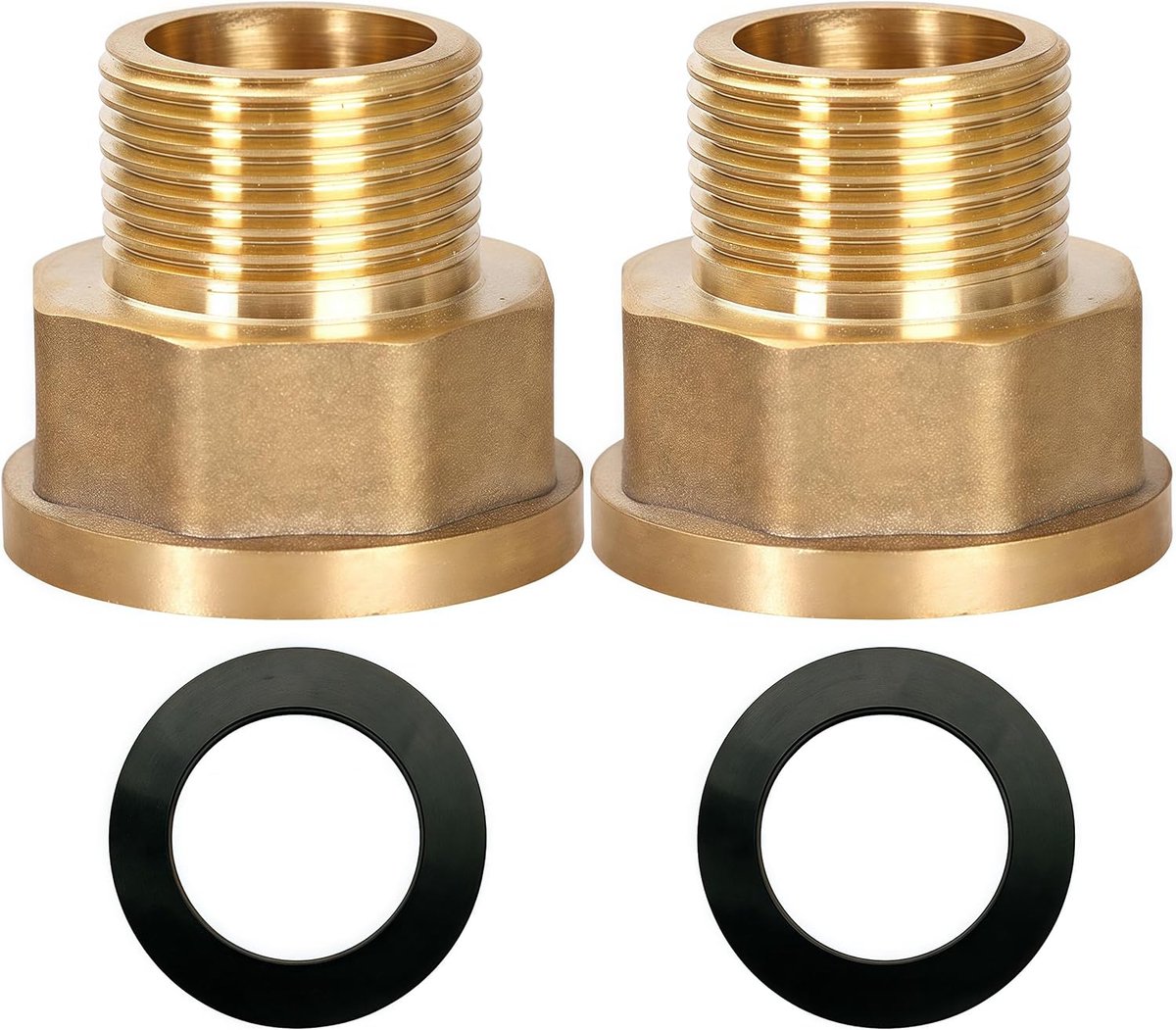 SnelShoppen - Reducer 3/4 inch buiten x 1 inch binnen messing adapter 2 stuks met interne rubberen afdichting voor tuin, keuken en hobbyprojecten
